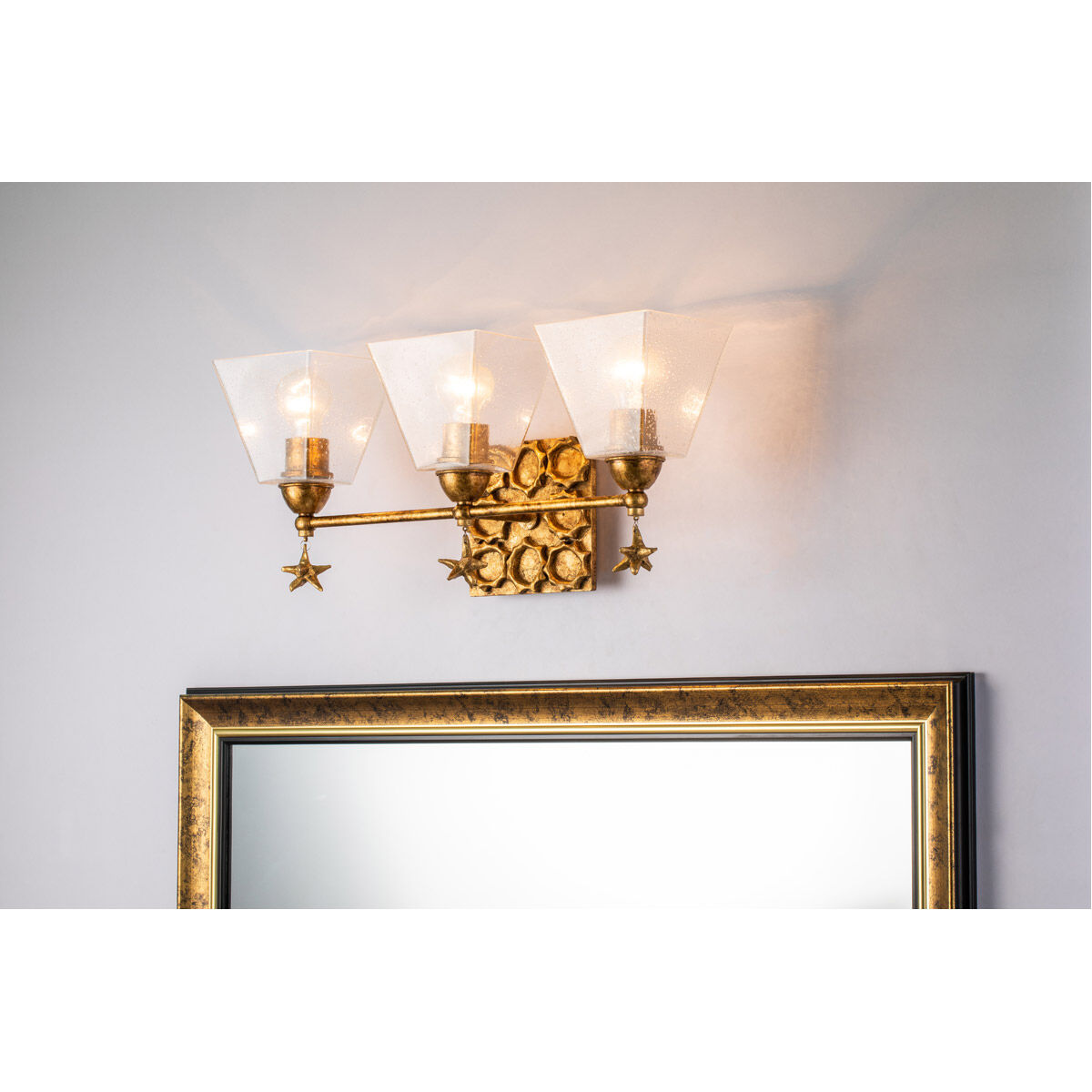 Star 3 Light 22 inch Gold leaf Bath Light Wall Light in Gold Leaf with Antique
